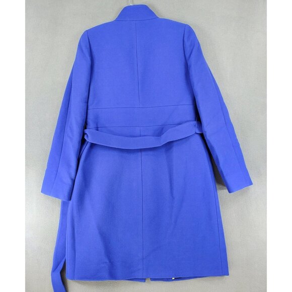 J.Crew Double Cloth Coat Size 4 Italian Fabric Preppy Funnel Lady Belted Blue - Picture 2 of 9